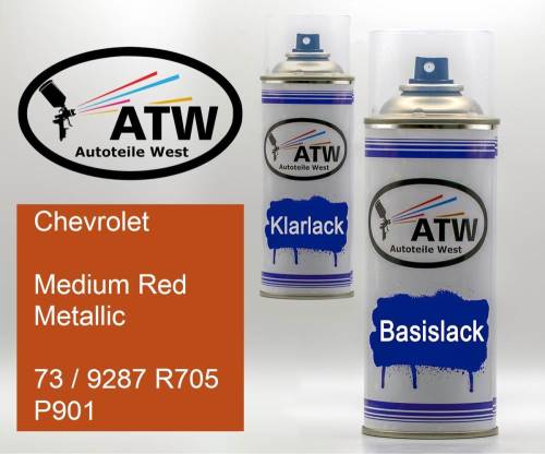 Chevrolet, Medium Red Metallic, 73 / 9287 R705 P901: 400ml Sprühdose + 400ml Klarlack - Set, von ATW Autoteile West.